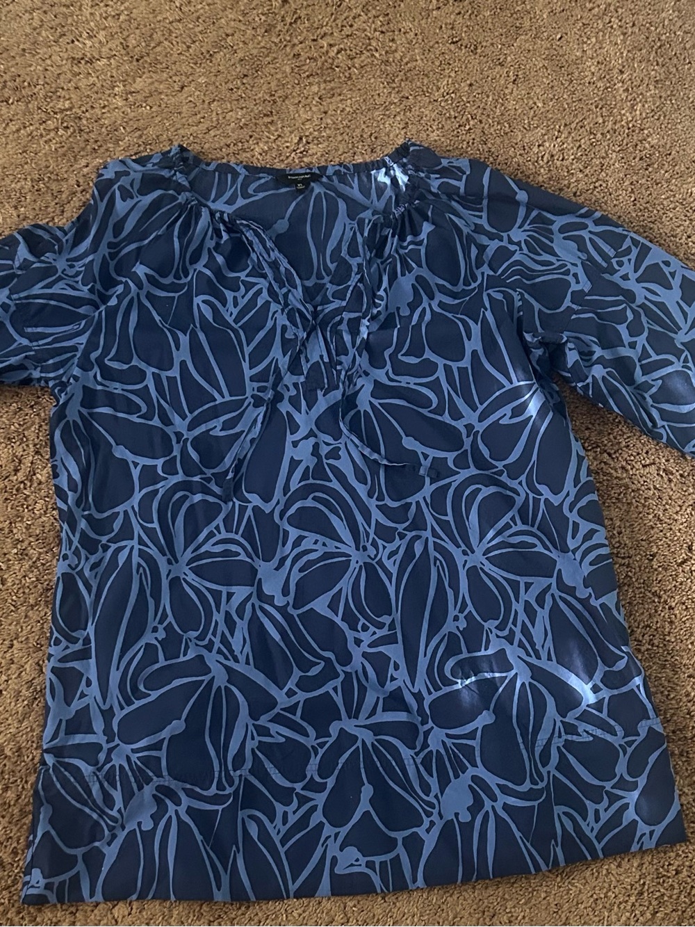 Banana Republic Navy and Light Blue Floral-Print Tunic